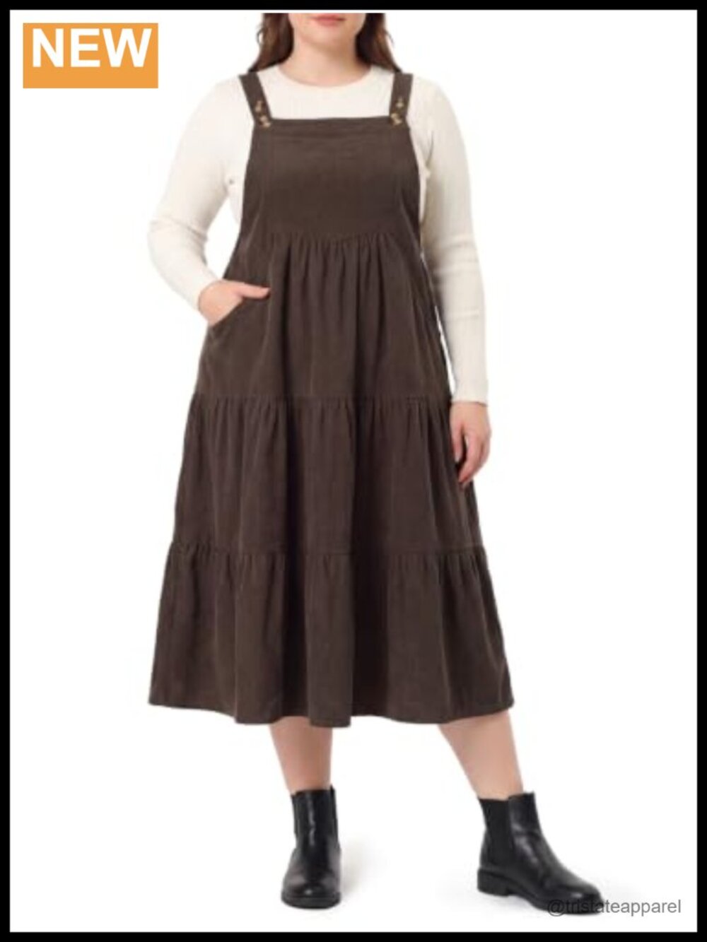 Plus Size Corduroy Overall Dress Adjustable Straps Pockets Fall Jumper
